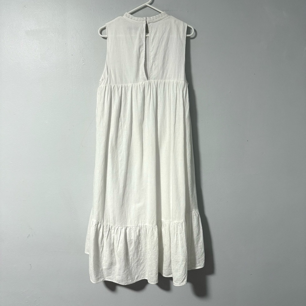 English Factory Womens Dress White 100% Cotton Textured Beachy Boho Shift Midi L - Picture 5 of 12